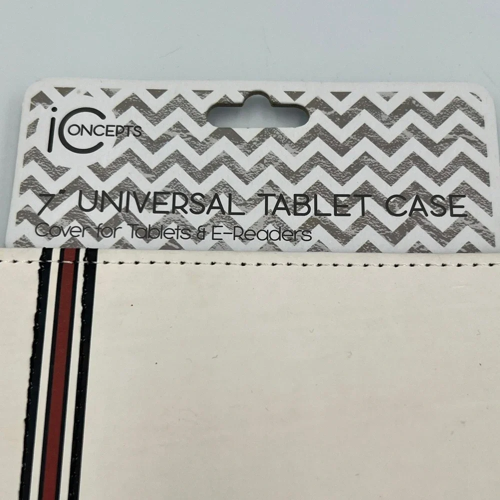 i-Concepts Universal Tablet Case Unisex 7 Inch White NWT Striped Portfolio